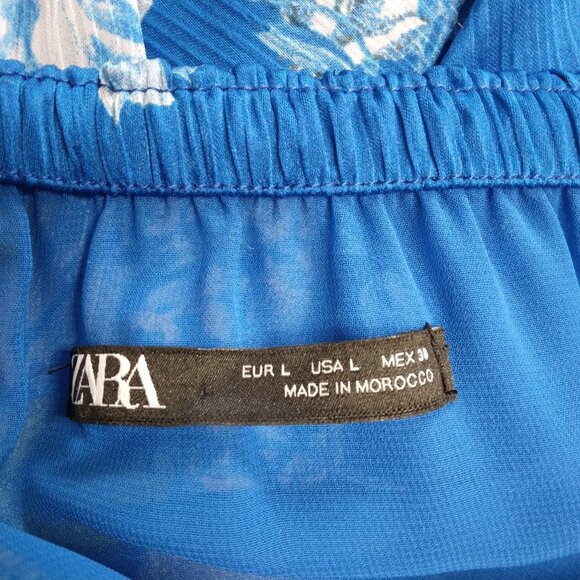 ZARA Cold shoulder Floral Blue Maxi Dress Lined Size L - Picture 14 of 14